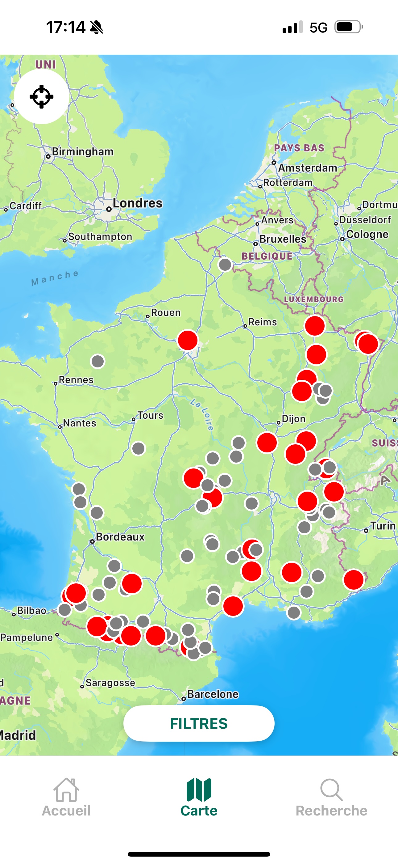 Carte des stations thermales en France